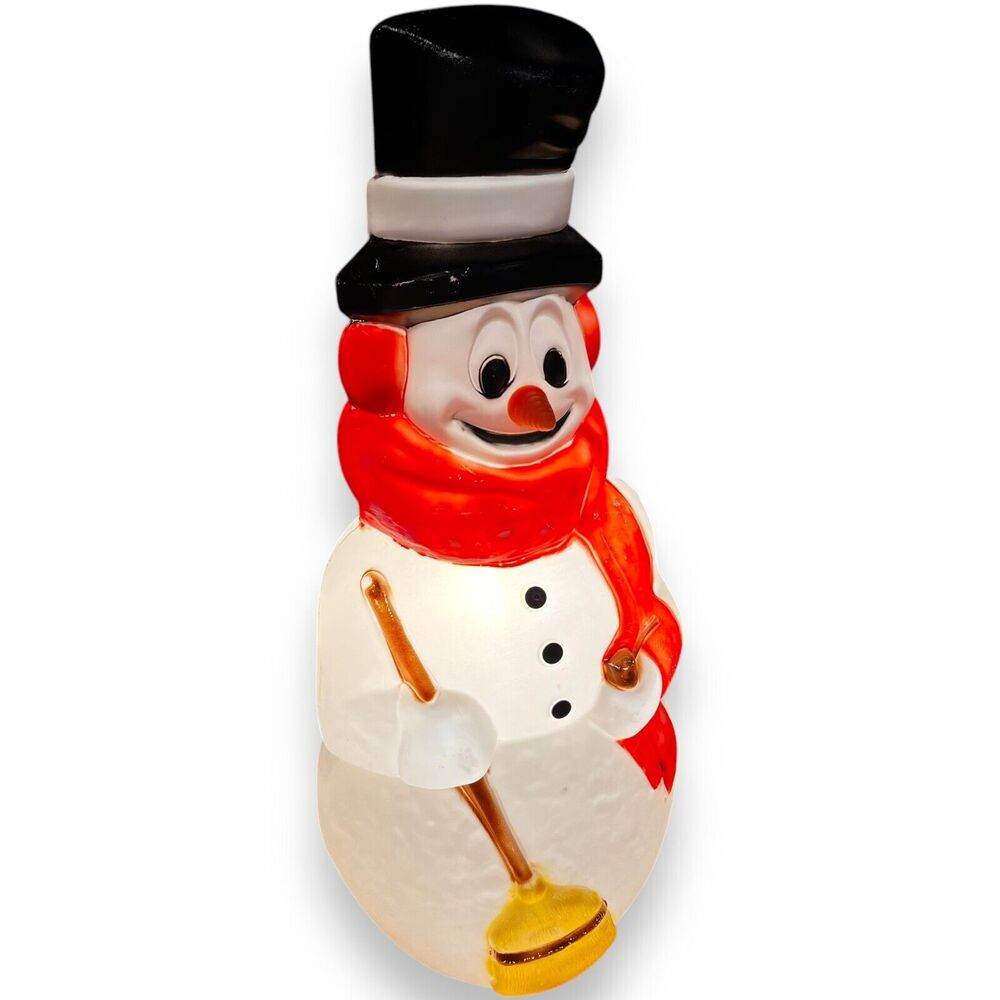 Vintage Frosty Snowman Broom Scarf Lighted Christmas Blow Mold General Foam 42"